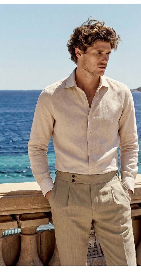 Camicia di lino in campagna mare AI